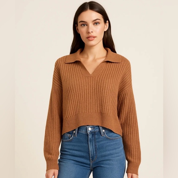 rag & bone Sweaters - Rag & Bone Maxine Ribbed Polo Sweater in Camel